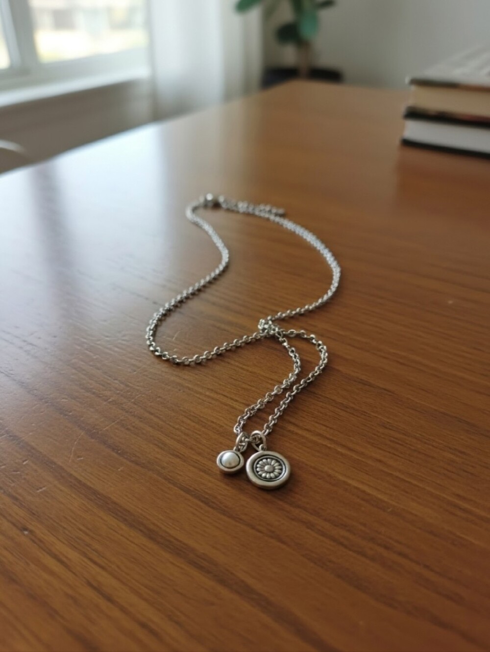 Waxing Poetic Vintage Silver Double Pendant Pearl Necklace